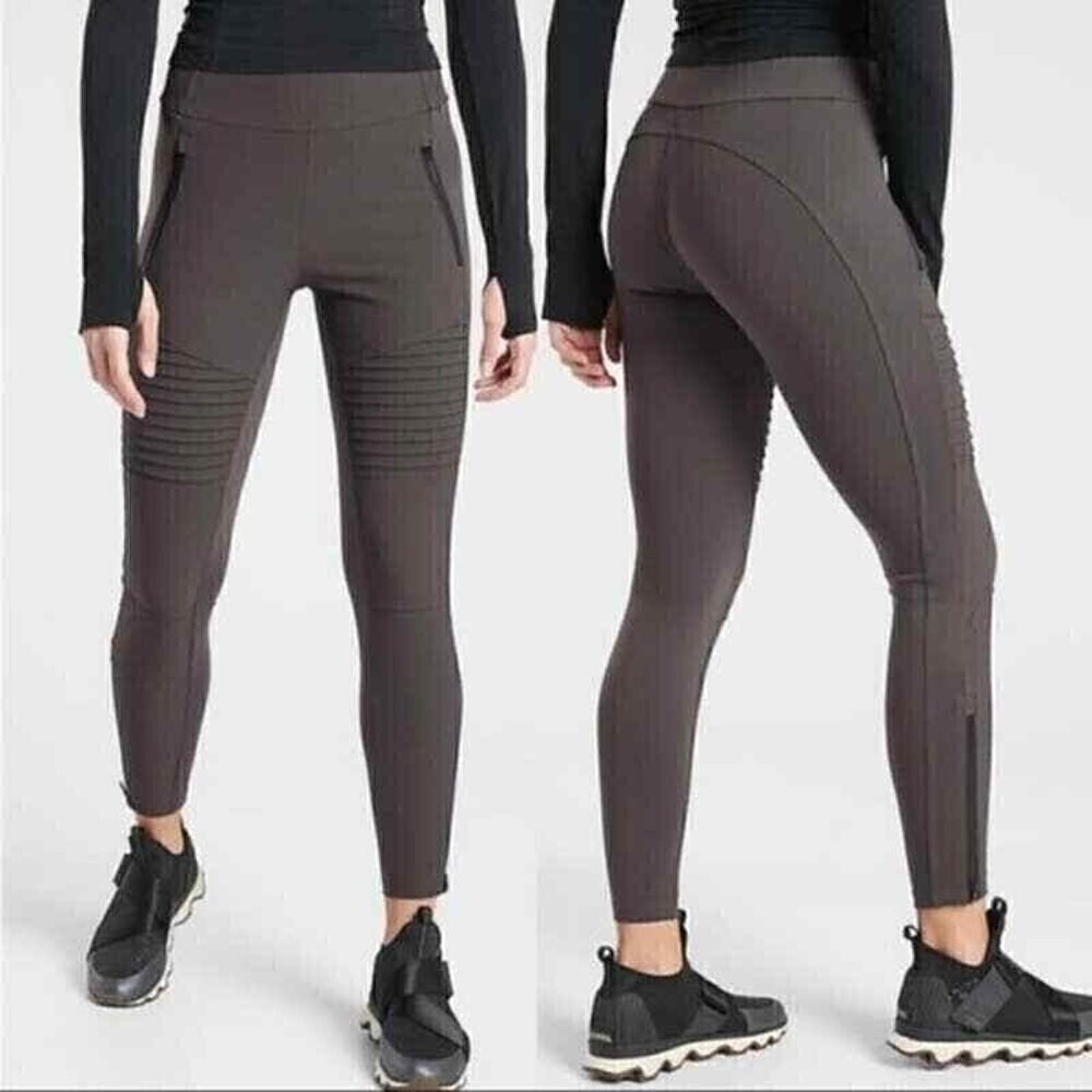 Athleta Headlands Hybrid Moto Gray Pants size 2 zip pockets Athleisure
